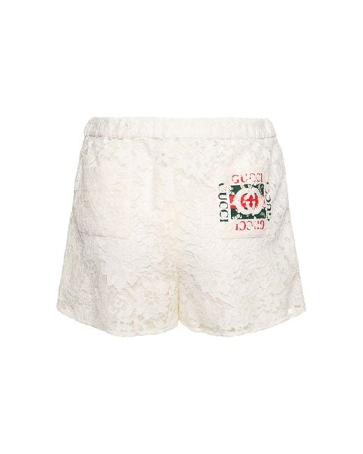 Shorts de encaje de algodón Gucci de color White