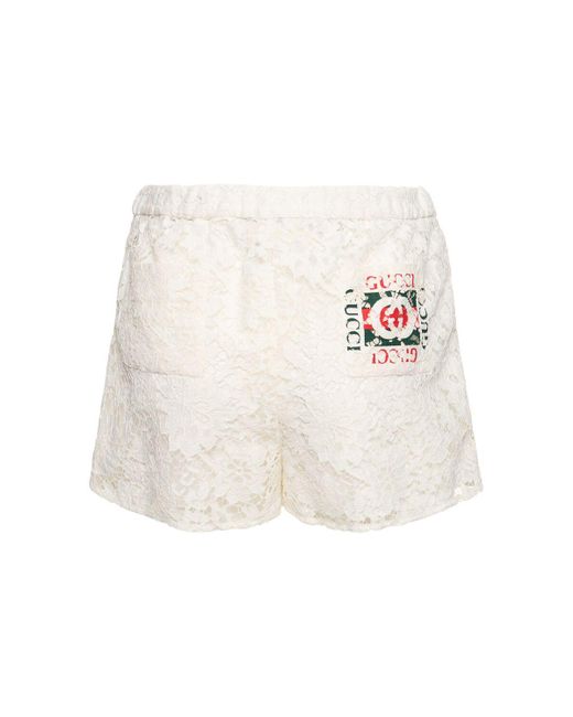 Gucci White Floral Cotton Blend Lace Shorts