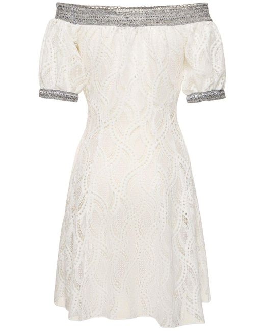 Ermanno Scervino White Crochet Off-the-shoulder Mini Dress