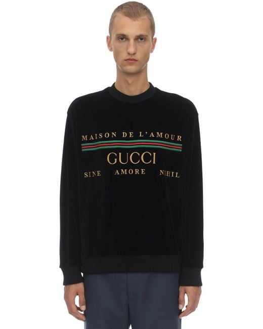 Gucci Logo Embroidered Chenille Sweatshirt in Black for Men - Lyst