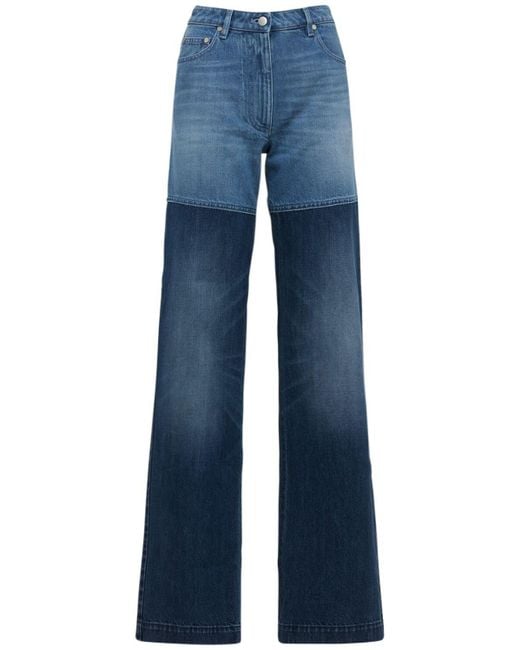 Jeans Rectos De Denim De Algodón Con Cintura Alta Peter Do de color Blue