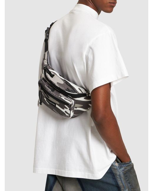 Balenciaga Gray Camo Printed Nylon Belt Bag for men