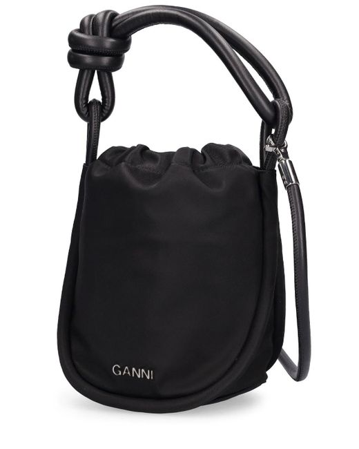Ganni Small Knot Recycled Tech Bucket Bag in Black | Lyst Canada