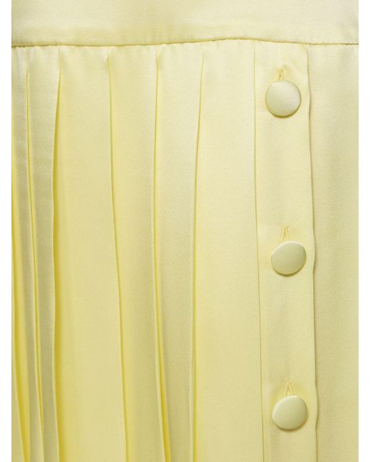 Alessandra Rich Yellow Silk Satin Pleated Midi Skirt