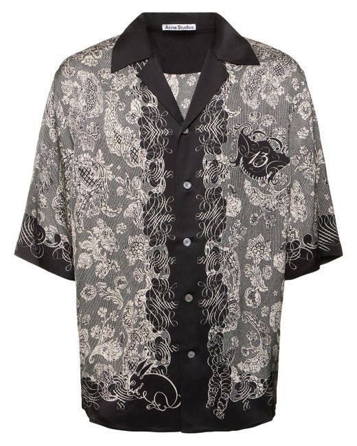 Acne Gray Sowen Printed Viscose Bowling Shirt for men