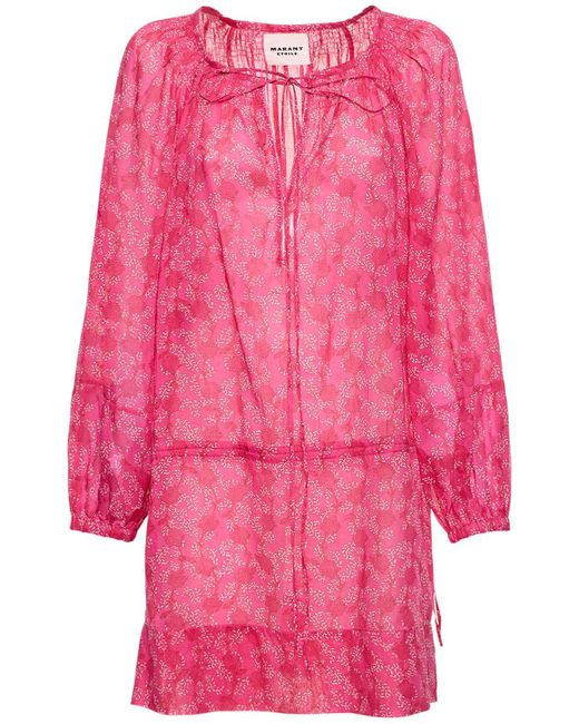 Isabel Marant Pink Parsley Print Self-tie Cotton Mini Dress