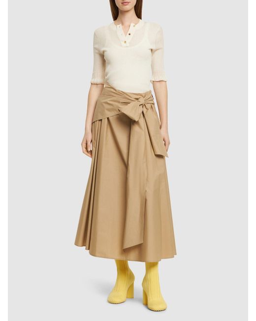 MSGM Natural Cotton Poplin Midi Skirt W/bow