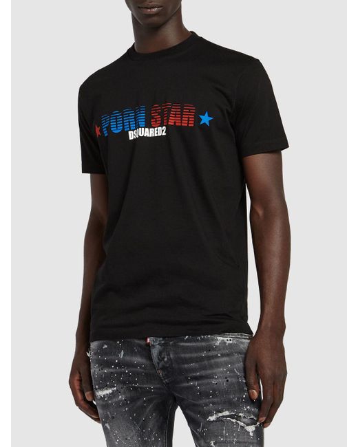 Camiseta de algodón estampada DSquared² de hombre de color Black