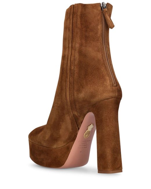 Aquazzura Brown 120Mm Groove Suede Ankle Boots