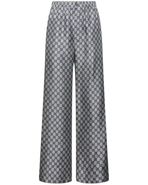 Gg supreme silk pants Gucci de color Gray