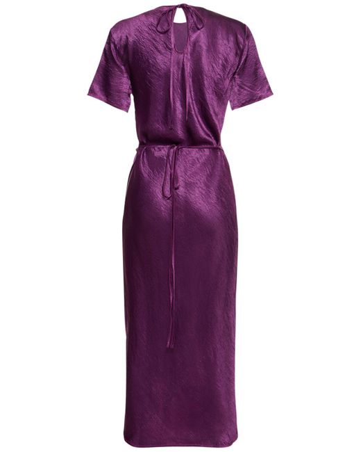 Robe portefeuille midi en satin à manches courtes Acne en coloris Purple