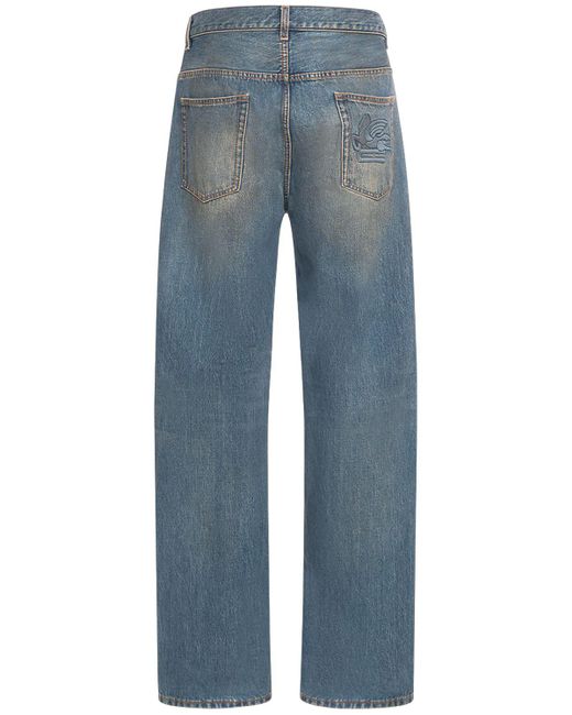 Jeans in denim di cotone scolorito di Etro in Blue da Uomo