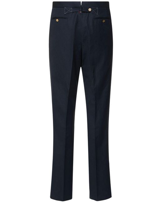 メンズ Thom Browne ローライズ コットン&リネン バックストラップパンツ Blue
