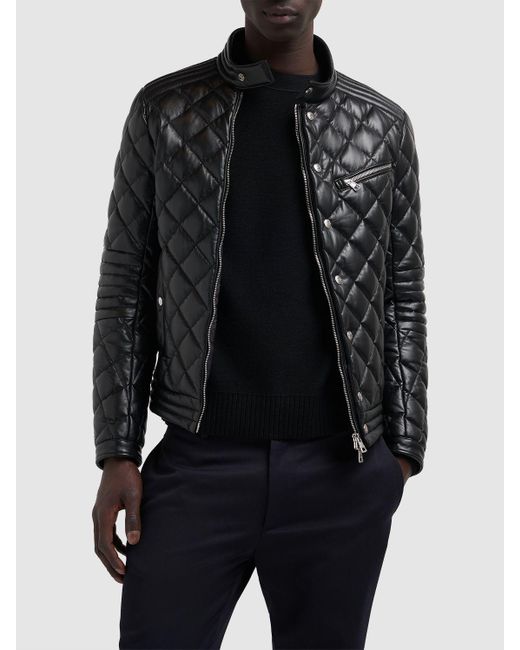 Moncler Black Zancara Quilted Leather Moto Jacket for men