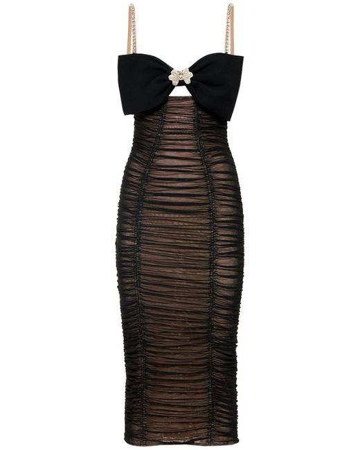 Self-Portrait Stretch Power Mesh Midi Dress in Black | Lyst Australia