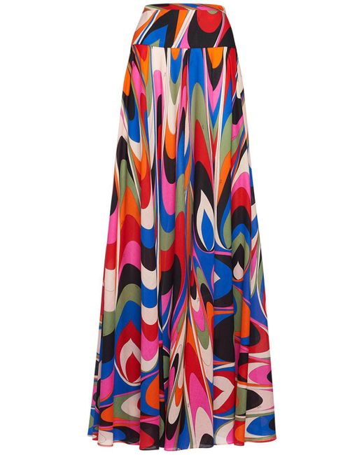 Emilio Pucci Red Cotton High Waist Wide Long Skirt