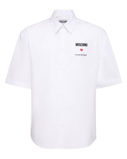 Moschino White In Love We Trust Cotton Poplin Shirt for men