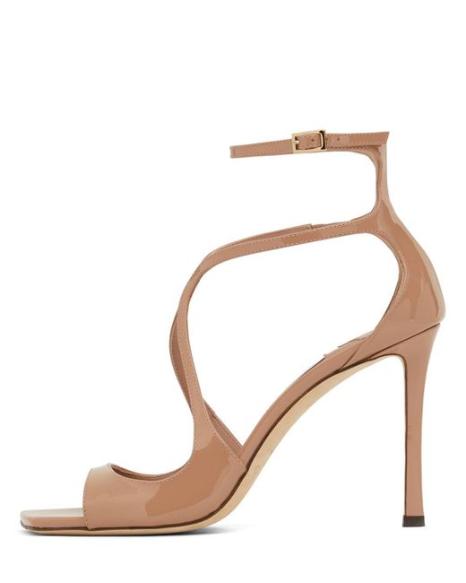 Jimmy Choo 95mm Azia Patent Leather Sandals in Natural | Lyst