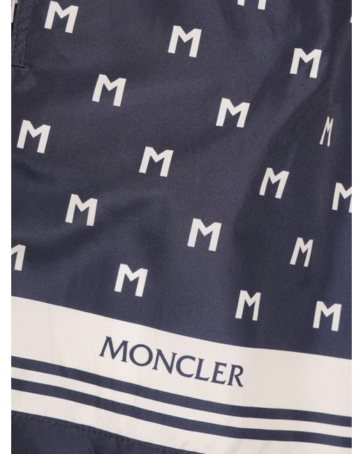 Moncler Blue Monogram Printed Tech Swim Shorts for men