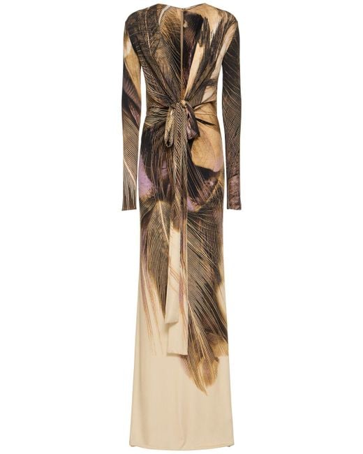 Robe longue en jersey stretch imprimé avec nœud Roberto Cavalli en coloris Metallic