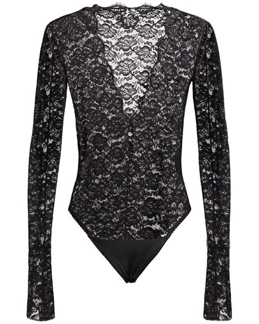 Balenciaga Black Nylon Blend Lace V-neck Bodysuit