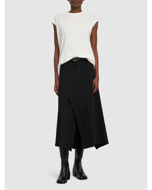 Yohji Yamamoto Black Wide Structured Cotton Midi Skirt