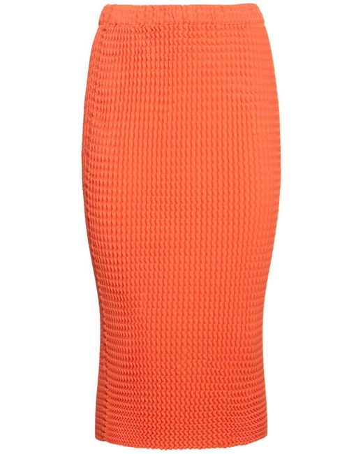 Issey Miyake Orange Pleated Cotton Blend Skirt