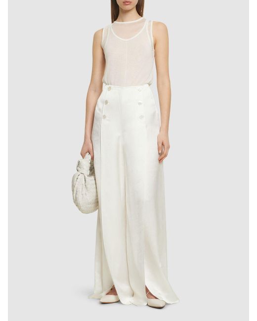 Ralph Lauren Collection White Linen Blend Split Wide Pants