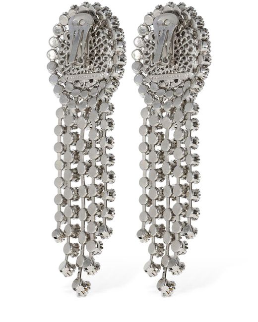 Alessandra Rich White Rose Cameo Earrings W/ Crystal Fringes