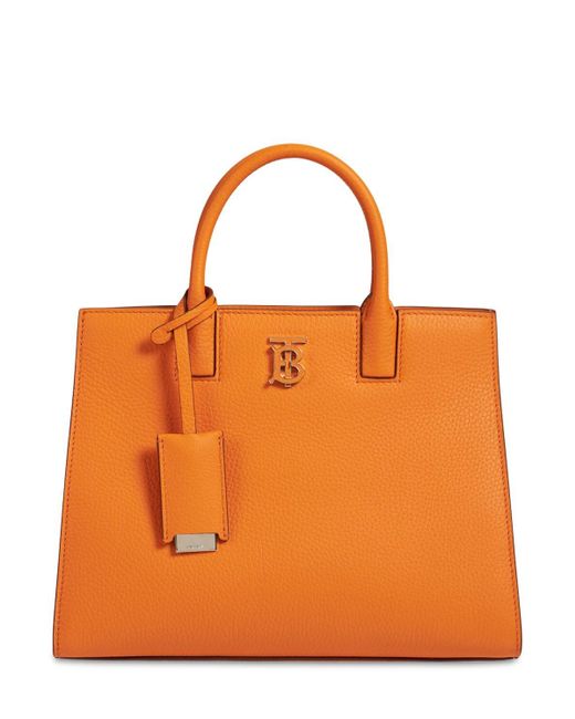 Burberry Mini Tb Logo Grained Leather Tote Bag in Orange Lyst