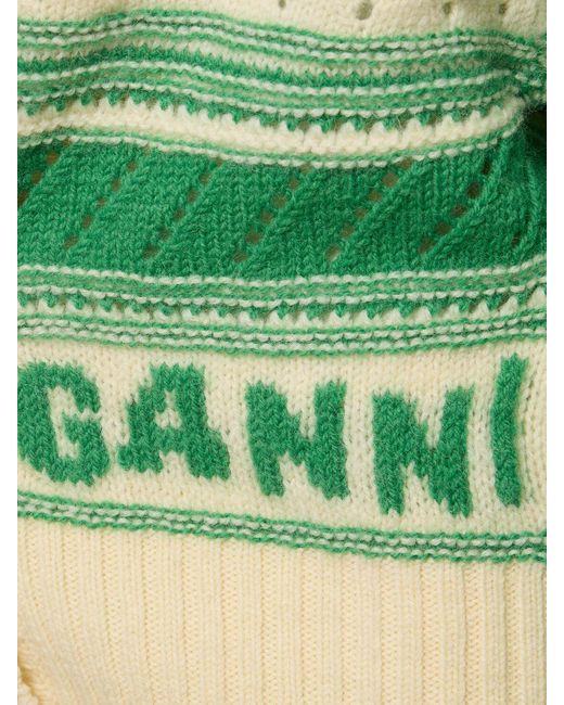 Cardigan en laine à logo Ganni en coloris Green