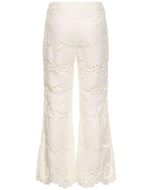 Zimmermann Natural Lexi Embroidered Linen Flared Pants