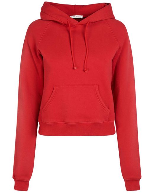 The Row Red Timmi Cotton Blend Jersey Crop Hoodie