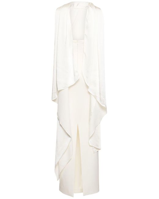 Solace London White Dahlia Knit Long Dress W/scarf