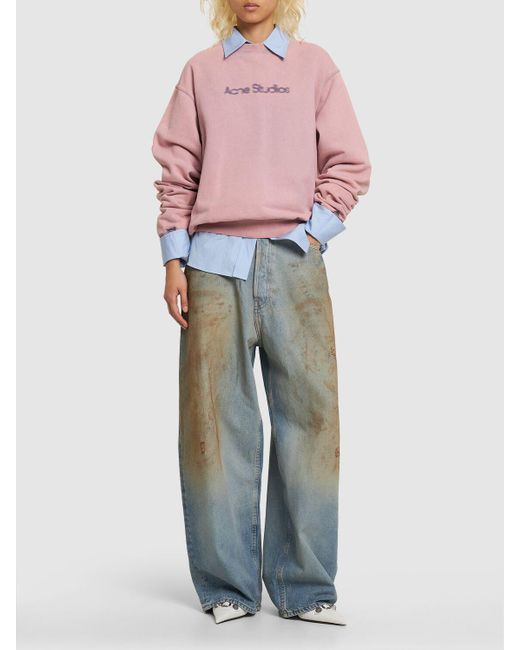 Acne Pink Faded Logo Print Jersey Sweatshirt