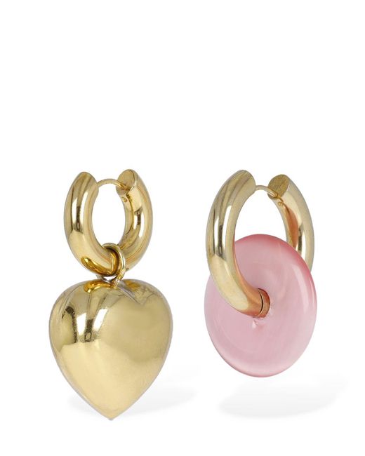 Timeless Pearly Metallic Heart & Disc Mismatched Earrings