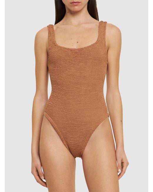 Hunza G Brown Square Neck One Piece Swimsuit