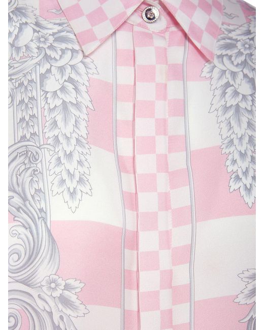 Versace Pink Hemd Aus Seidentwill Mit Baroque-druck