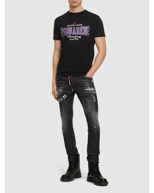 DSquared² Black Printed Cotton Jersey T-Shirt for men