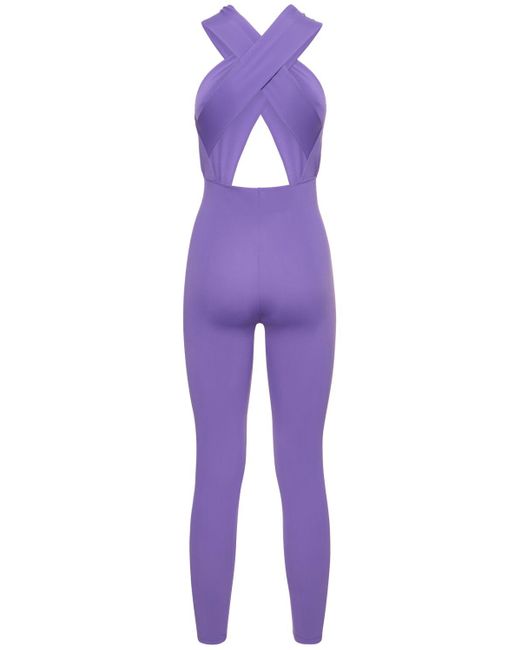 Jumpsuit halter de lycra mate ANDAMANE de color Purple