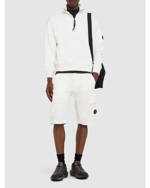 メンズ C P Company Diagonal Fleece Half Zip Sweatshirt White