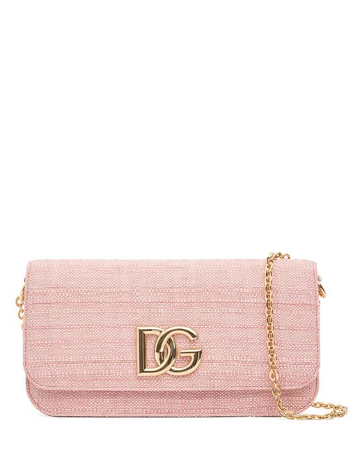 Dolce & Gabbana Pink Raffia Chain Shoulder Bag