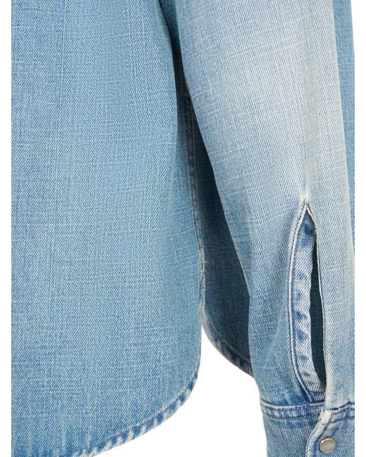 Camicia oversize in denim di cotone di Saint Laurent in Blue da Uomo