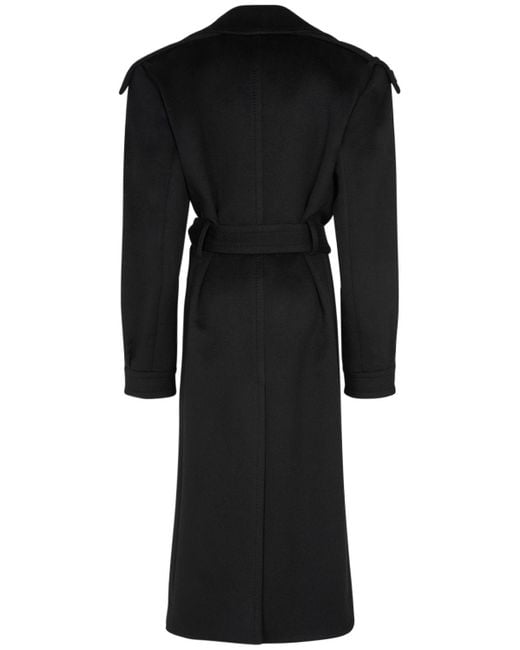 Saint Laurent Black Cashmere And Wool Belted Coat