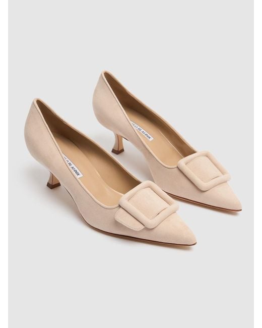 Décolleté "maysale" In Camoscio 50mm di Manolo Blahnik in Natural