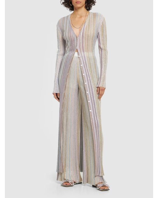Missoni Gray Sequined Striped Knit Long Cardigan