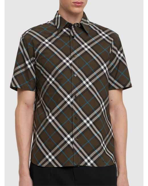 Homme Chemise À Manches Courtes En Coton À Carreaux Burberry pour homme en coloris Black