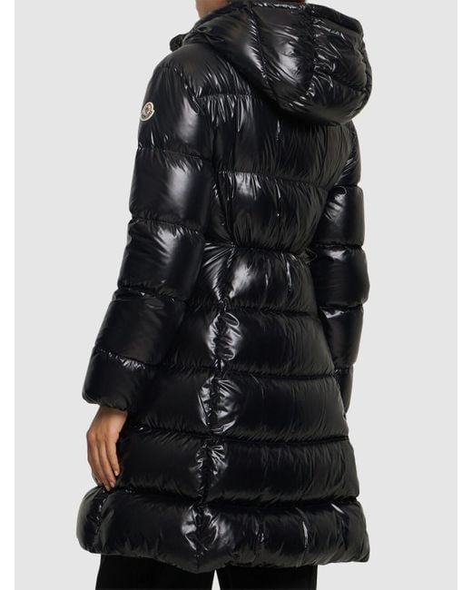 Moncler Black Bellevue Nylon Laqué Down Long Jacket