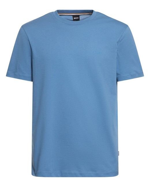 Camiseta de algodón jersey con logo Boss de hombre de color Blue
