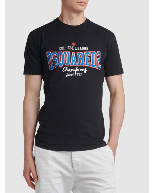 Camiseta de algodón con logo estampado DSquared² de hombre de color Black